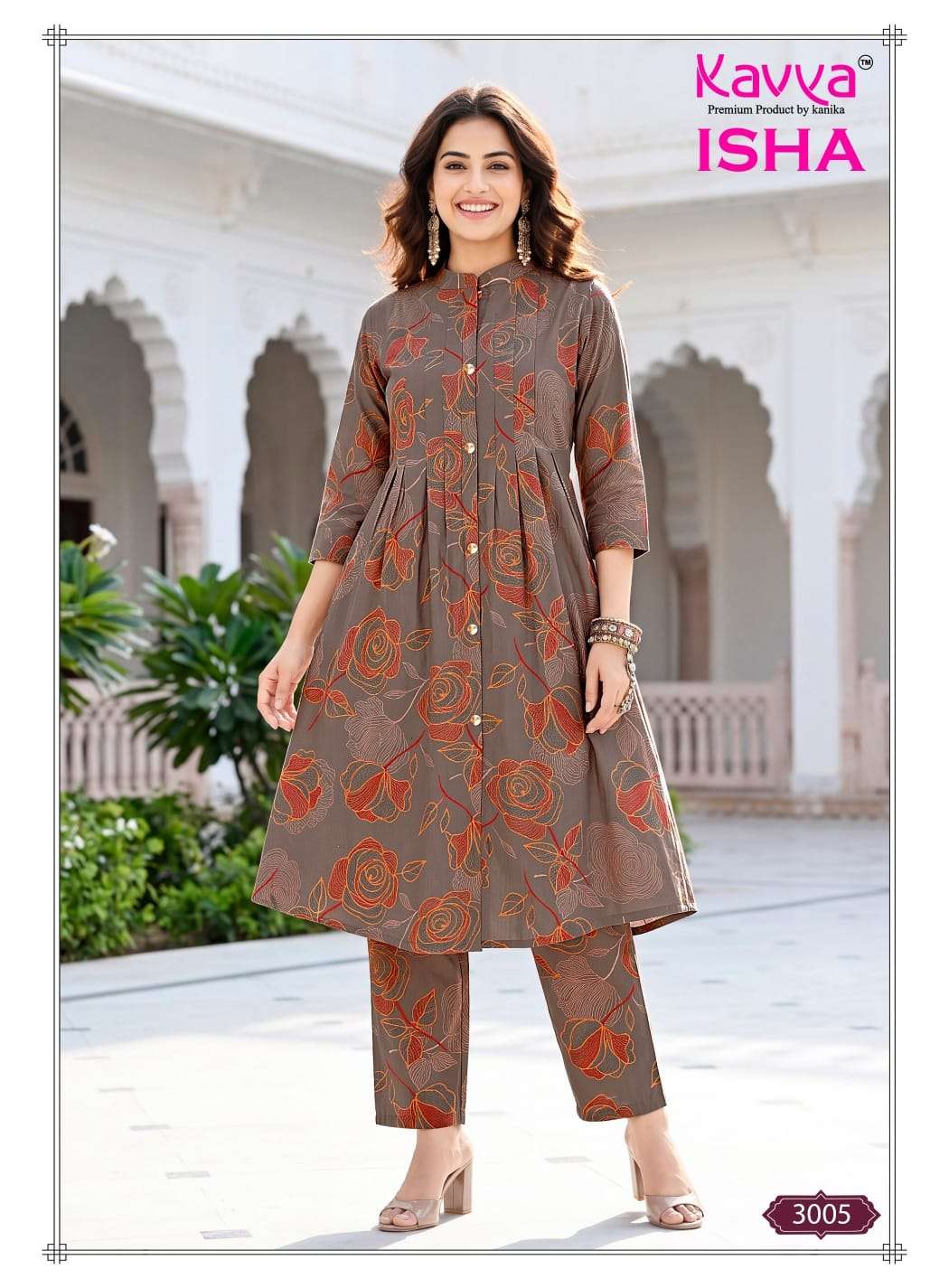 KAVYA ISHA VOL 3 TOP STITCHED PLEATS & CHINESE COLLAR AND POCKET CORD SET DAILY ROUTINE